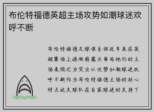 布伦特福德英超主场攻势如潮球迷欢呼不断 布伦特福德英超主场攻势如潮球迷欢呼不断